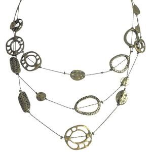 Brushed Dark Bronze Tone Layered Mixed Cut Out Accents Necklace